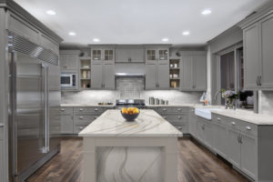 St Germains-Cambria-Brittanicca-Kitchen-Grey Cabinets