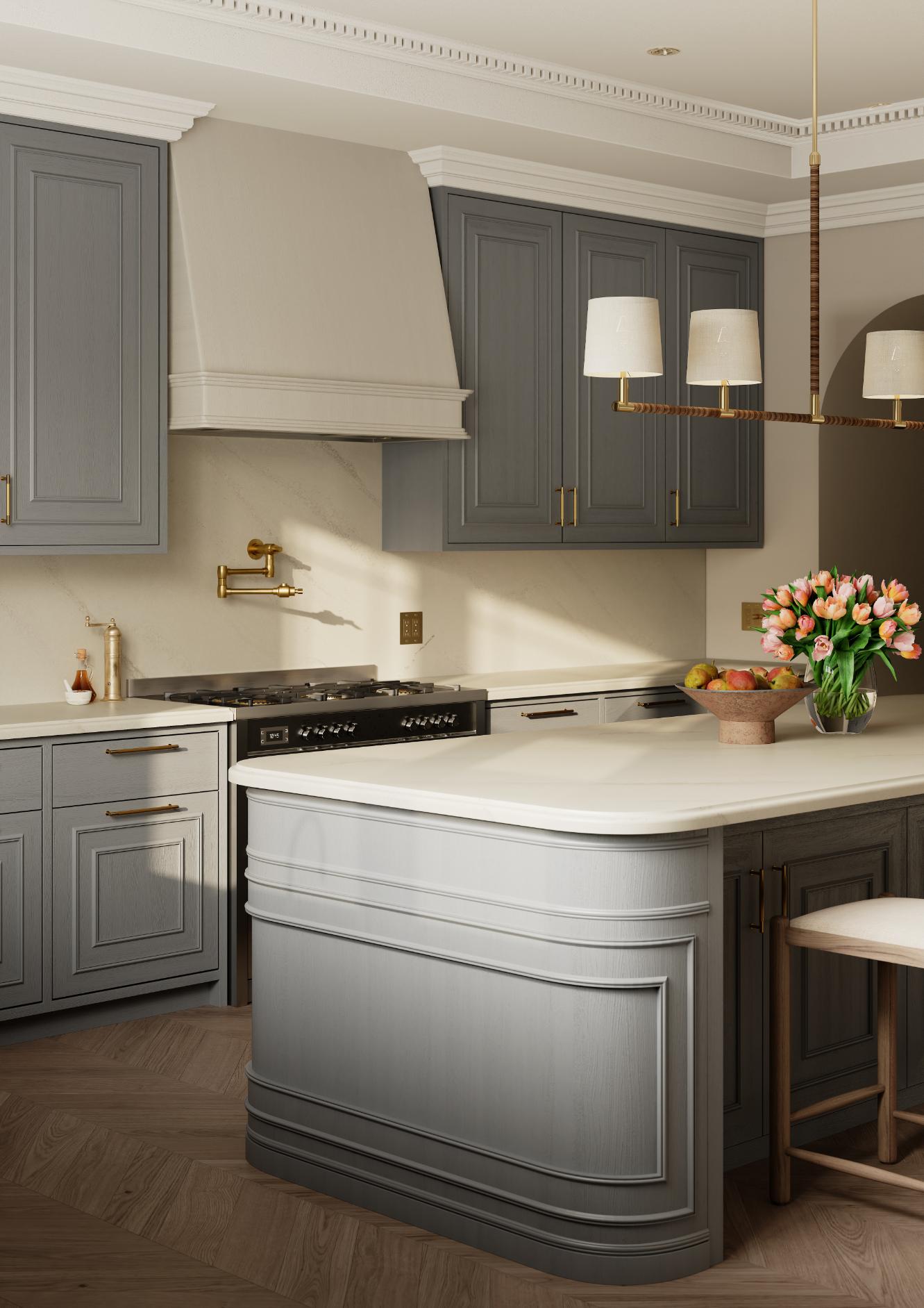 st germains cabinet cambria kenwood satin kitchen curved island