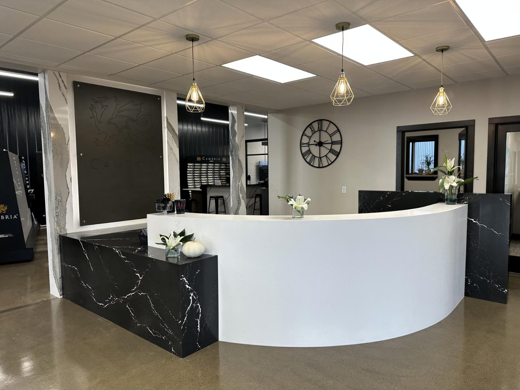 st germains cambria corian radiused waterfall reception